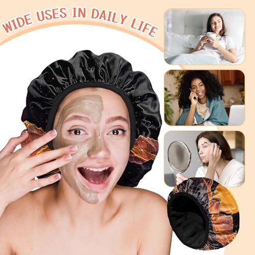Luxury Shower Cap Terry Lined Reusable Triple Layer Waterproof Hair Elastic Caps Shower Bath Hat for Women Girls Cute Aesthetic-Sunset - color: AL16-Sunset