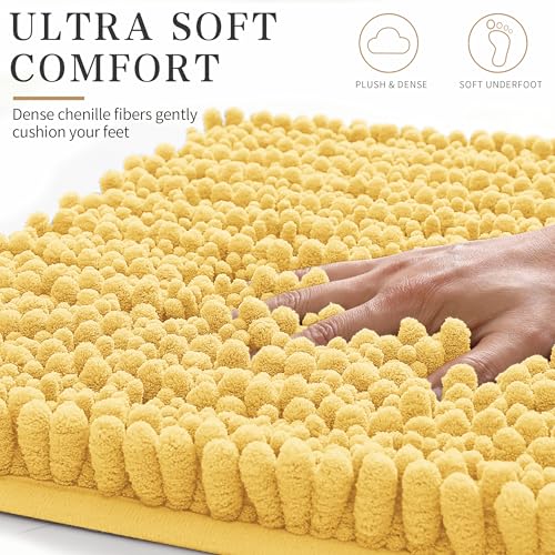 Yimobra Bathroom Rugs Non Slip Washable - Ultra Soft Absorbent Chenille Bath Mat, Quick Dry Shaggy Floor Carpet for Tub Shower, Yellow Home Decor Accessories, 24x17 Inch - color: Yellow, size: 24" X 17"