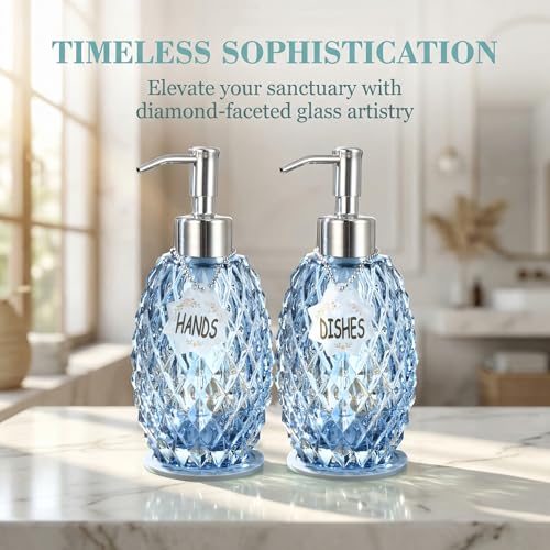 MALACHI Glass Soap Dispenser, 304 Rustproof Stainless Steel Pump, Refillable Multi‑use for Hand Soap, Dish Soap, Body Wash, Shampoo, Baby Wash for Bathroom Kitchen & Commercial - color: Blue