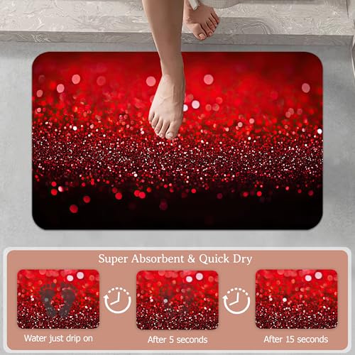 Diatomaceous Earth Bath Mat,Red Black Gradienr Bath Rugs,Glitter Non-Slip Thin Absorbent Fast Drying Easy to Clean for Bathroom Laundry Home Kitchen Door Mat 17x29.5Inch - color: Red Black Gradienr,glitter