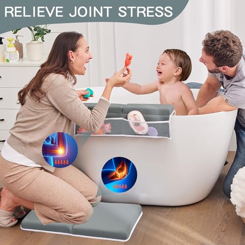 Baby Bath Kneeler and Elbow Rest Pad Set,Bath Kneeling Pad Thick Soft Quick Dry Bathtub Mat for Bathing Time,Baby Essentials Memory Foam with Toys Organizer Gifts for Parents,Dark Grey - color: Dark Grey