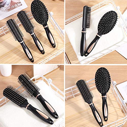 Pack of 4 Anti-Static Hair Tools for Women, Men & Kids: Oval Comb, Round Vent Brush, Detangling Paddle Brush for Wet/Dry Hair Massage & Shine, QXDAI-10