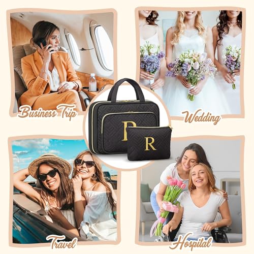 Personalized Gifts for Women, Initial Toiletry Bag Hanging Travel Organizer & Makeup Cosmetic Bag with Embroidery Letter Teacher Appreciation Gift Birthday Mothers Day Gifts for Mom Wife Friend Sister - style: C