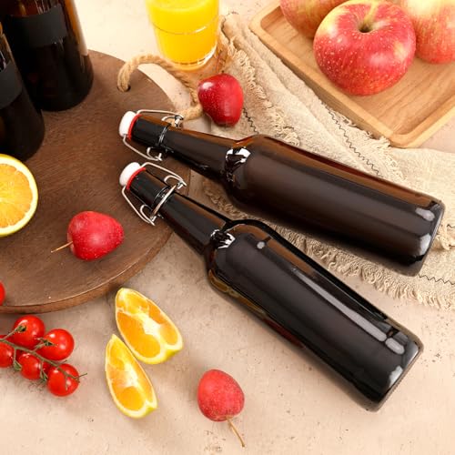 26 oz 4 Pack Amber Beer Bottles with Flip Caps with Swinging Top for Airtight Lids, Swing Top Glass Bottles for Home Brewing and Fermentation Kombucha, Vanilla Extract - size: 750ml