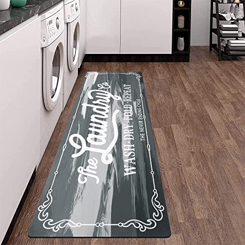 Pauwer Laundry Room Rug Runner 20"x60" Waterproof Rubber Laundry Mat Non Slip Kitchen Mats for Floor Washable Floor Mat Runner Rug for Farmhouse Mudroom Washroom Bathroom Decor - color: Light Grey, size: 1'8" x 5'