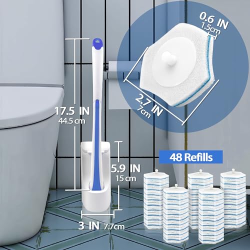 JEHONN Disposable Toilet Brush with 48 Wand Cleaner Refills, Wall Mounted Toilet Bowl Brush Holder Set, Bathroom Cleaning System for Sink Bathtub Wash Basin (Blue) - color: Blue