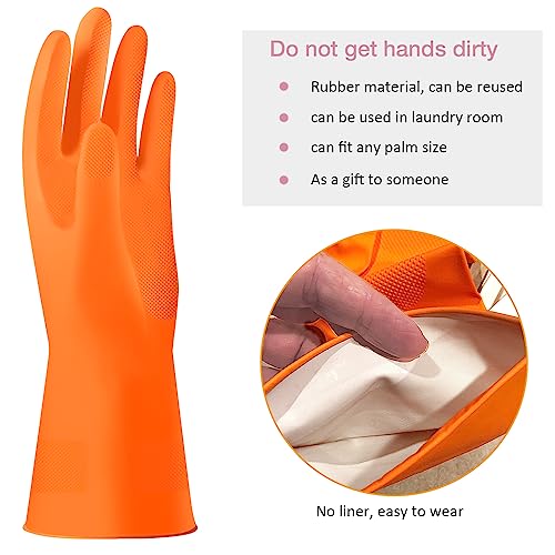 Alimat PluS 3 Colors Rubber Dishwashing Gloves Without Liner, Reusable Cleaning Gloves Latex Free, Waterproof Household Cleaning Gloves for Laundry, Gardening(Large) - color: Pink+green+orange, size: Large (Pack of 3)