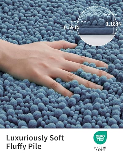 ILANGO Bathroom Rugs Light Blue 24x17,Extra Soft Absorbent Chenille Bath Rugs,Thick Non-Slip Shaggy Bath Mat,Machine Washable Quick Dry Bath Mats for Bathroom Floor, Tub, Shower Accessories - color: Light Blue, size: 17"×24" Small Bathroom Rug