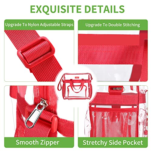 MAY TREE Clear Bag for Stadium Events 12×6×12 Clear Tote Lunch Bag with Reinforced Straps for Work, Sporting Events and Gym, Red - color: Red