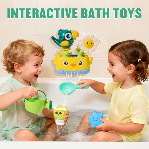 Bath Toys Toddlers 2-4, Mold Free Toddler Bath Toys for Kids Ages 1-3, Baby Bathtub Water Toys with Strong Suction Cups Waterfall Shower Toy with Bath Cups & Watering Can for 18+ Months Boy Girl Gifts - style: Bath Toys with Cups