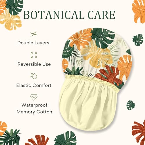 Years calm Shower Caps for Women Reusable Waterproof – Double Layer Elastic Cap with Tropical Botanical Print Shower Cap for Shower, Spa, Travel, Bath & Daily Hair Protection - color: Yellow