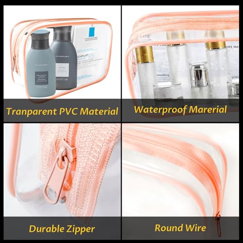 16 Pieces Clear Makeup Bags Bulk, TSA Approved Toiletry Bag for Travel, PVC Waterproof Travel Pouches Clear Pouch with Zipper for Men and Women Carry-on Travel Essentials Cosmetic Bags (Orange) - color: Orange-M