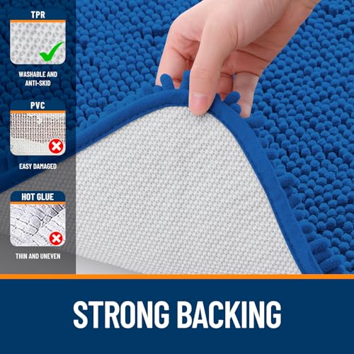 OLANLY Bathroom Rugs Sets 3 Piece, Soft Absorbent Chenille Bath Mats and U-Shaped Contour Toilet Rug, Home Decor Accessories, Bath Mat Set for Bathroom (30"x20"+24"x16"+24"x20", Deep Navy Blue) - color: Deep Navy Blue, size: 30" X 20" + 24" X 16" + U24" X