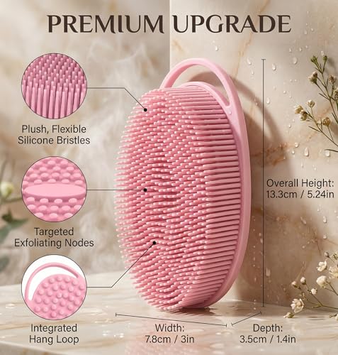 Silicone Body Scrubber Exfoliating 3 Pack, Shower Scrubber for Body,Loofah Alternative for Women Men, 2 in 1 Bath and Shampoo Brush with Handle,Body Exfoliator Tool for Skin, Back,Showering - size: 3Pack-Black Blue Pink
