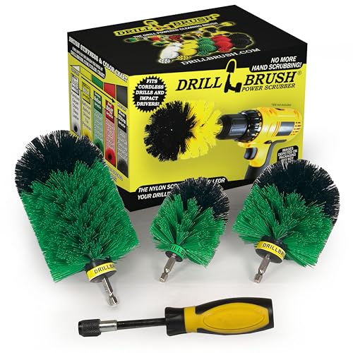 Drillbrush Handle & Drill Brush Green Power Scrubber Brushes for Kitchen Cleaning - Medium Stiffness Bristles for Scrubbing Stove Tops, Pots, Pans, and More - Air Fryer Cleaning Brush Set for Drill - color: Green