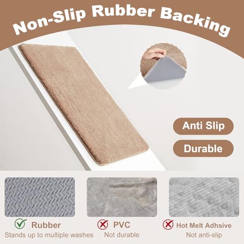 TYUU Bathroom Runner Rug, Ultra Soft Long Bath Mat Machine Washable Super Absorbent Quick Dry Bathroom Runner Rugs 24 x 60 Non Slip, Beige 24" x 60" - color: Beige, size: 24" x 60"