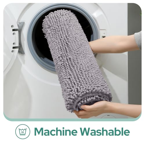 HOMEIDEAS 2 Pieces Bathroom Rugs, Non Slip Absorbent Chenille Toilet Bath Mat Set (Grey) - color: Grey-grey, size: 1'5" x 2'8" (Rectangular 20"x32"+17"x24")