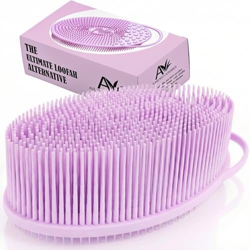 Avilana Premium Exfoliating Body Scrubber - Trusted Since 2017 - SGS Certified Silicone Bath Brush, Firm Bristles Smooth Rough Bumpy Skin Texture, Dual Sided Loofah Alternative Women Men Kids - color: Pink, size: Exfoliate