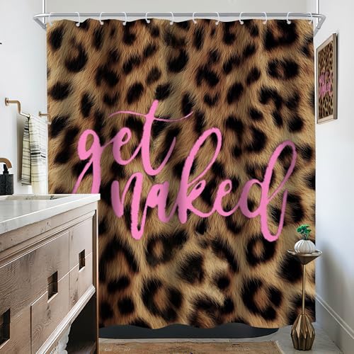 KOMLLEX Leopard Print Shower Curtain for Bathroom Decor 60Wx72H Inches Pink Get Naked Modern Funny Quotes Aesthetic Wild Simple Cheetah for Girly Women Men Fabric Waterproof Polyester 12 Pack Hooks - color: B-01leopard Pink, size: 60"W x 72"L (Pack of 1)