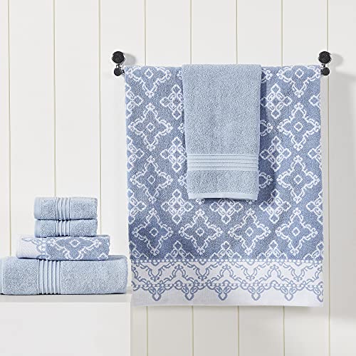 Modern Threads Charlize 6-Piece 100% Cotton Towel Set – Reversible Yarn Dyed Jacquard & Solid – Includes 2 Bath Towels, 2 Hand Towels, 2 Washcloths – Absorbent, Quick Dry, Soft & Durable – Blue - color: Blue, style: Fancy Medallion