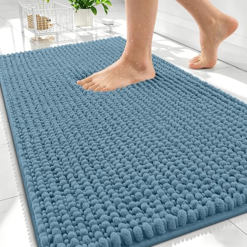 OLANLY Thick Bathroom Rugs 30x20, Extra Soft Absorbent Chenille Bath Rugs, Rubber Backing, Machine Wash Dry, Bath Mats for Bathroom Floor, Tub and Shower, Home Decor Accessories, Airy Blue - color: Airy Blue, size: 30" X 20"