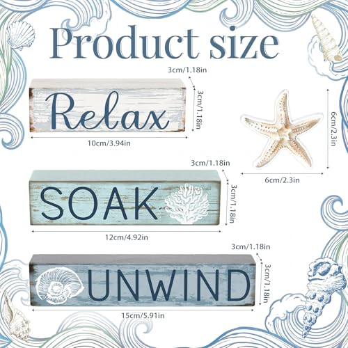 Cinnvoice 4 Pcs Coastal Beach Bathroom Decor Farmhouse Bathroom Decoration Relax Soak Unwind Table Centerpiece Gift for Christmas Valentines Back to School - style: Coastal Relax Soak Unwind