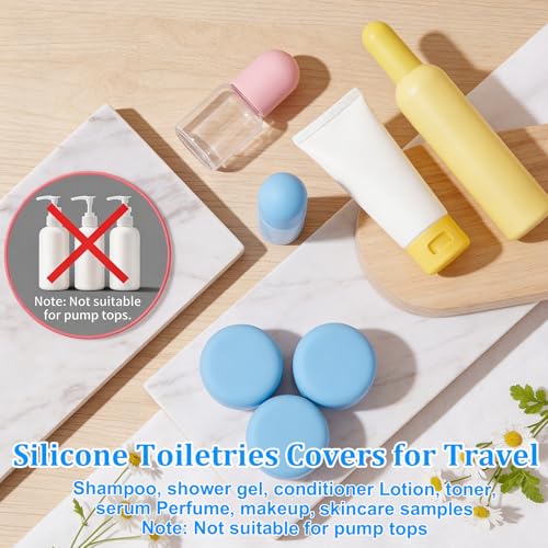 JJUNW 12 Pack Silicone Bottle Covers for Travel, Traveling Toiletries Essentials Bottle Caps Elastic Sleeves for Leak Proofing,Travel Essential for Women Men