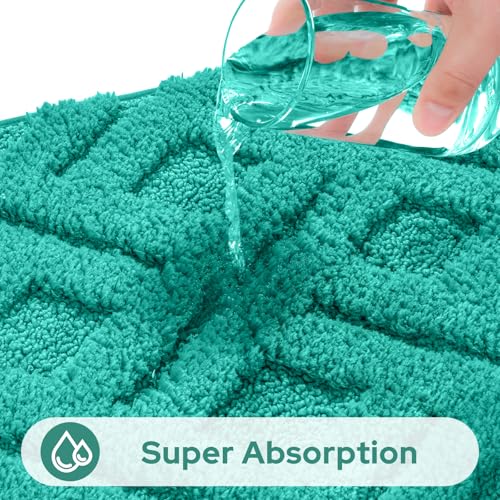 HOMEIDEAS Teal Bathroom Rug Set 2 Piece, Soft Microfiber Tufted Bath Mats, Super Absorbent Non Slip, Machine Washable Bathroom Rugs for Tub, Shower and Floor, 20" x 32" Plus 16" x 24" - color: Teal