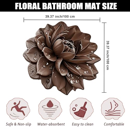 Floral Diatomaceous Earth Floor Mat 3D Flowers Pattern Bath Mat Non-Slip Bath Rug Safe Absorbent Quick Drying Bathmat Suitable for Bathroom Kitchen Entrance (Style 3, 39.37"/100cm) - color: Style 3, size: 3'3" x 3'3" (Flower)