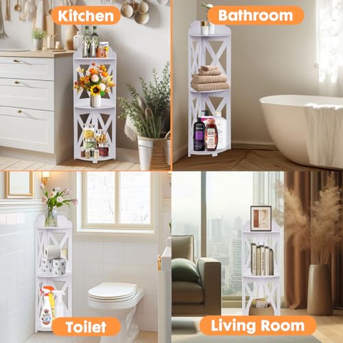 ShellKingdom Toilet Paper Stand, Corner Shelf Stand, Small Bathroom Storage Cabinet for Bathroom, Home, Small Space, Corner Shelf, White