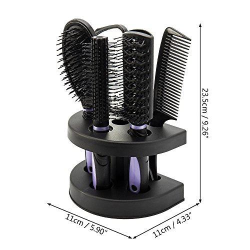 5 Pcs Hair Combs Set Professional Salon Hair Cutting Brushes Sets Salon Hairdressing Styling Tool Mirror And Holder Stand Set Dressing Comb Kits for Women and Men,Purple - color: Purple