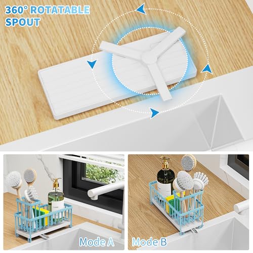 Cisily Sponge Holder for Kitchen Sink, Sink Caddy Organizer with High Brush Holder, Kitchen Countertop Organizers and Storage Essentials, Rustproof 304 Stainless Steel (Blue, 9.25″) - color: Blue - 9.25″