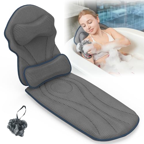 Full Body Bath Pillows for Tub Luxury Bathtub Pillow Cushion for Head,Shoulder,Back&Lumbar Support Thick Tub Pillow for Bathtub for Women Relaxing Soft 5D Air Mesh Mat 12 Non-Slip Power Suction Cups - color: Black Bath Pillow