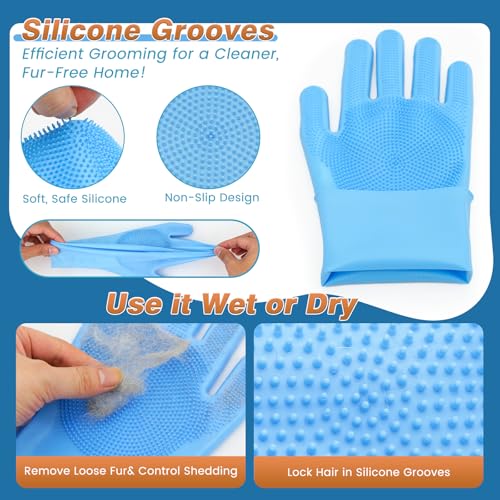 7 PCS Pet Grooming Kit for Dogs and Cats | Dog Washing Gloves | Dog Bath Brush | Cleanroom Gloves | Dog Shampoo Brush | Finger Toothbrushes | Storage Bag | All-in-One Pet Care (Ocean Blue) - color: Ocean Blue