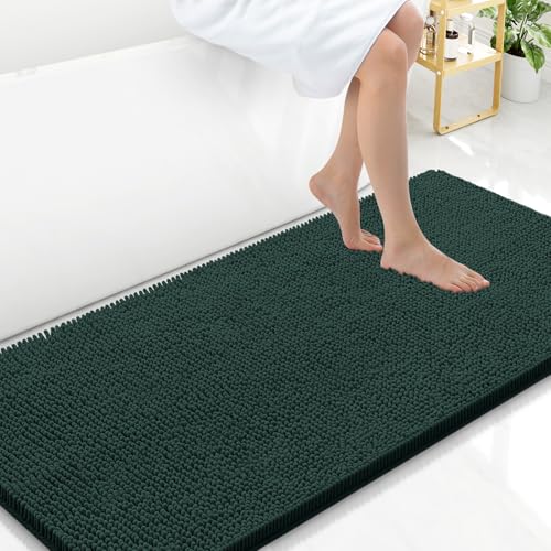 Arotive Bathroom Rugs 47x24, Extra Soft Absorbent Shaggy Chenille Bath Rugs, Machine Washable Rubber Backing Bath Mats for Bathroom Floor Tub and Shower, Home Decor Accessories,Blackish Green - color: Blackish Green, size: 47" X 24"