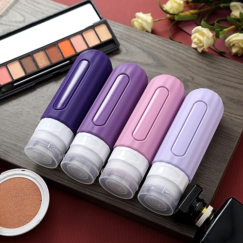 Mrsdry 16 Pack Travel Bottles for Toiletries, Leakproof Travel Containers for Toiletries, TSA Approved Silicone Travel Accessories Squeezable Refillable 3oz for Shampoo Conditioner Lotion - color: Purple