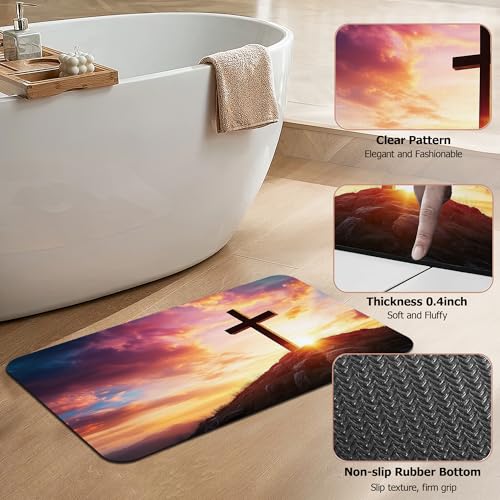 Cross Bathroom Rugs,Bath Mats for Bathroom, Sunset Low Pile Absorbent Bath Mat,Rubber Backing Non Slip Washable Thin Quick Dry Door Mat 17x29.5 Inch - color: Cross,sunset
