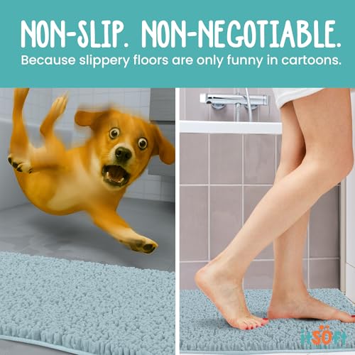 Small Chenille Bath Mats 25"x18", Plush Absorbent Bath Mats Quick Dry, Soft & Machine Washable, Non Slip Carpet for Bathroom, Thick Bathroom Rugs, Shower Restroom Rug Mat, Alfombras De Bano, Bathrugs - color: Spa Blue, size: 25" x 18" (Rectangular)