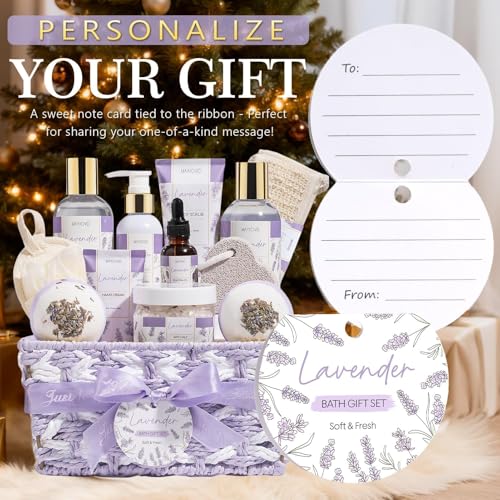 Mothers Day Birthday Gifts for Women, Lavender Relaxing Spa Gift Baskets for Women Self Care Package Bath Gift Set, Home Bath and Body Kit Pamper Gifts for Womens Her Mom Friends Wife Girlfriend Wife - color: Purple-Lavender