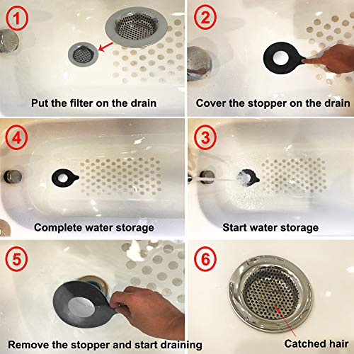Seatery 2PCS Bathtub Stopper Hair Catcher Kit, Bathtub Drain Strainer, Tub Stopper Plug Cover, Sink Filter, Silicone Drain Stopper for Bathroom, Laundry (Black) - color: Black