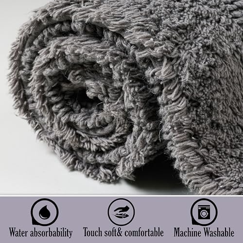 KEMA Bath Mat 17"x24", Cotton Reversible Bathroom Rug for Bathroom Ultra Soft Plush Bath Rugs Water Absorbent Quick Dry Thick Floor Mats for Shower, Restroom, Bedroom, Kitchen (Charcoal) - color: Charcoal