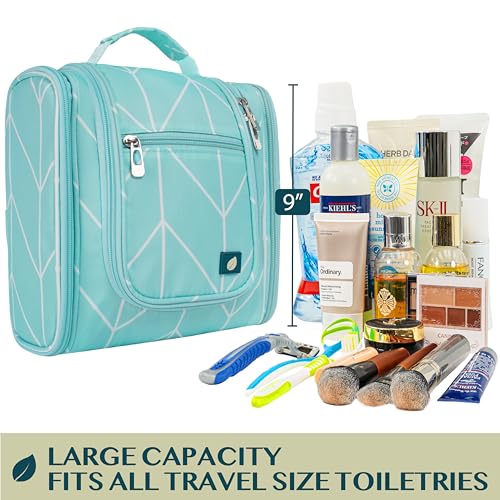 PAVILIA Toiletry Bag Travel Bag for Women Men, Hanging Cosmetic Organizer, Water Resistant Makeup Bag for Accessories Toiletries, Large Travel Essentials Kit (Teal Chevron) - color: Teal Chevron, size: Standard (9x4x9)