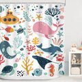 Kids Shower Curtain Ocean Cute Cartoon Whale Funny Kid Bathroom Set Underwater Coastal Submarine Fish Animal Nursery Baby Boys Girls Children 72Wx72H Bath Curtain Fabric Polyester 12 Pack Hooks - color: A 01ocean, size: 72"W x 72"L (Pack of 1)