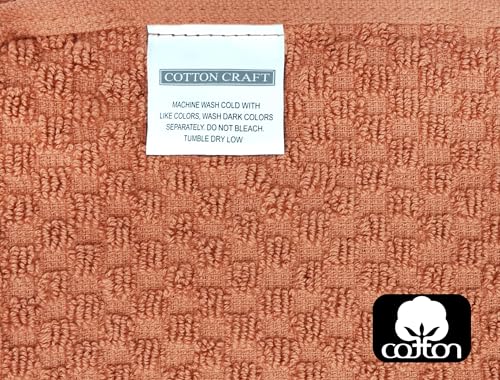 COTTON CRAFT Bath Mitt - 6 Pack Euro Spa Waffle 100% Cotton Towel Mitts | Large 5.5x10 inches Mocha Exfoliating Gloves - Sensitive Skin Friendly - Body Bath Shower Glove Washcloth with Hanging Loop - color: Mocha - Bath Mitt