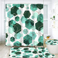 LQCOOL 4Pcs Indigo Shower Curtain Set Marble Grain Geometric Bathroom Set Fresh Turquoise Abstract Bathroom Curtain Set with 12 Hooks Carpet Bath Mat and Toilet Rugs - color: Indigo