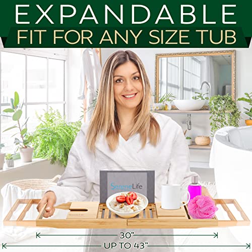 SereneLife Premium Bathtub Tray Caddy, Expandable Bath Tray, Unique House Warming Gifts, Gift for Mom, Women, New Home, Wedding, Anniversary, Bridal Shower, Universal Fit for All Tub - Natural - color: Natural