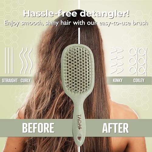 TADA Natural Beauty Hair Brush Detangler for Curly, Thick, Wavy, and Thin Hair - Ventilation Holes for Quick Drying and Styling, Detangler Brush for Women, Men, Kids (4 Colors) (Green) - color: Green
