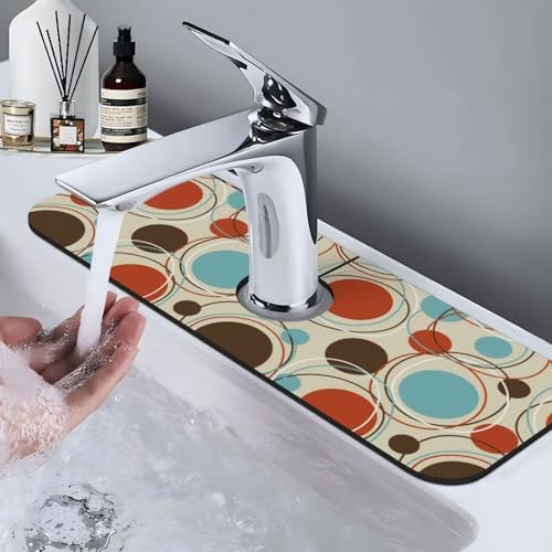 Mid Century Modern Retro Polka Dots 15" X 5.5" Kitchen Sink Splash Guard Faucet Faucet Guard Draining Mat Sink Splash Guard Faucet Kitchen Bathroom - color: Mid Century Modern Retro Polka Dots