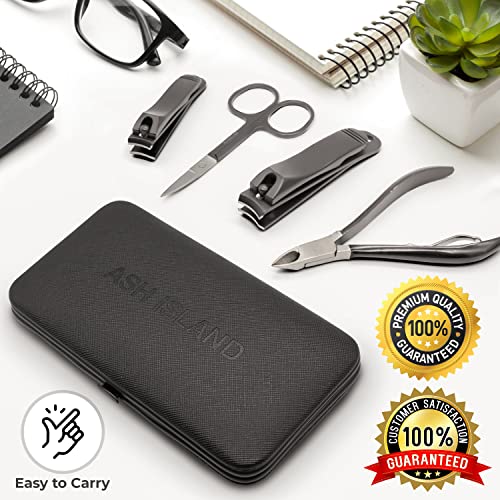 ASH ISLAND Nail Clippers Set - Gray Stainless 12 in 1 For Men And Women Manicure Pedicure Travel Kit Luxury Nail File Sharp Nail Scissors Fingernails Toenails with Portable Stylish Case - color: Space Gray