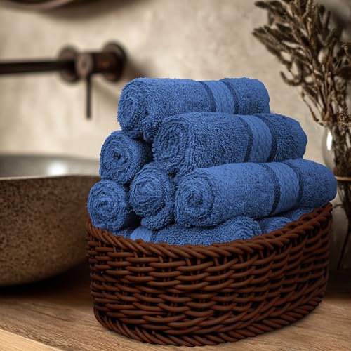 COTTON CRAFT Ultra Soft Washcloths - 12 Pack Luxury Washcloths - 100% Cotton Plush Absorbent 580 GSM Face Towels - Machine Washable Quick Dry Durable Wash Cloth Set - Bathroom Spa Gym Skincare - Blue - color: Blue, size: 12 Pack Wash Cloths